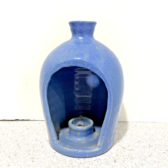 Studio Pottery Candle Holder Wall Sconce Primitive Farmhouse Blue Cottage Decor - Picture 2 of 9